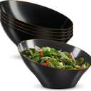 PLASTICPRO Angled Plastic Bowls Disposable Large Plastic Black Serving Bowls with Gold Rim for Party for Appetizer Salads Pack of 4