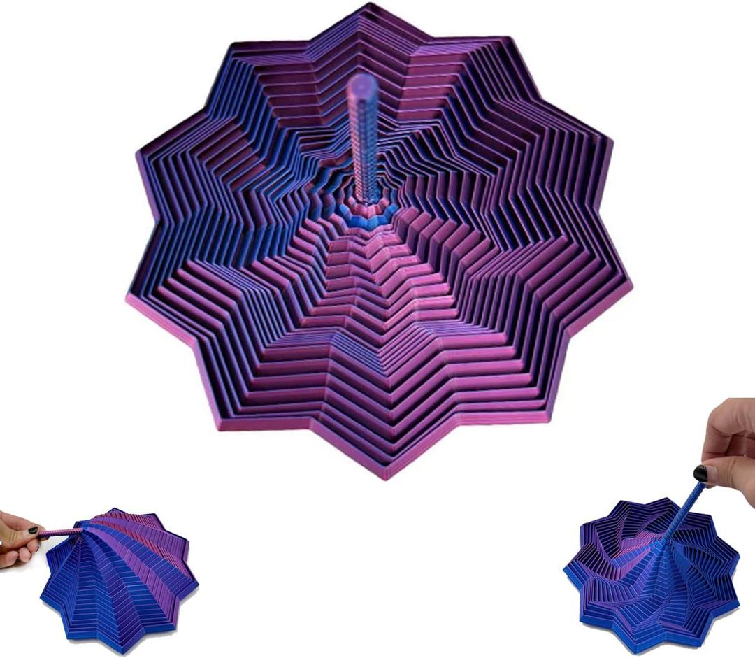 3D Printed Expanded Sensory Fidget Star, Sensory Fidget Star with Handle, Colorful Whirling Spiral Design, Fractal Fidget Hexagon for Office desks as a Stress-Relief Gifts(Purple)