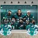 American Football Birthday Party Decoration,Photo Background 5 x 3 FT, 18 Pcs Balloons,Philadelphia Merch Party Backdrop Supplies