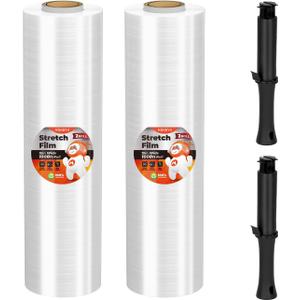 MUNBYN Shrink Wrap, Stretch Wrap with Handles, Stretch Film Roll Industrial Strength, Plastic Wrap for Pallet Wrapping Shipping Moving, 15 Inch x 1000 Ft, 2 Pack, 60 Gauge