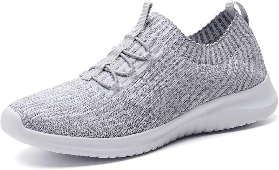 TIOSEBON Women's Slip On Walking Shoes Lightweight Casual Running Sneakers (9 Wide, 02122 Gray)