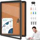 26"x20" Enclosed Cork Bulletin Board Tamper-Proof Dispaly Case,Aluminium Frame,Shatter Resistant Lockable Bulletin Board with Clear Acrylic Door for School,Office,Mall,Community,Hospital