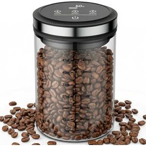 Vacuum Coffee Canister, Airtight Coffee Container with Graduated Scale and Vacuum Duration Display. Features Transparent Borosilicate Glass Construction and a 1.6L Large Capacity