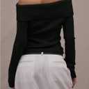MakeMeChic Women's Off The Shoulder Sweaters Long Sleeve Knit Top Fall Jumper Pullover Tops (Black, L)