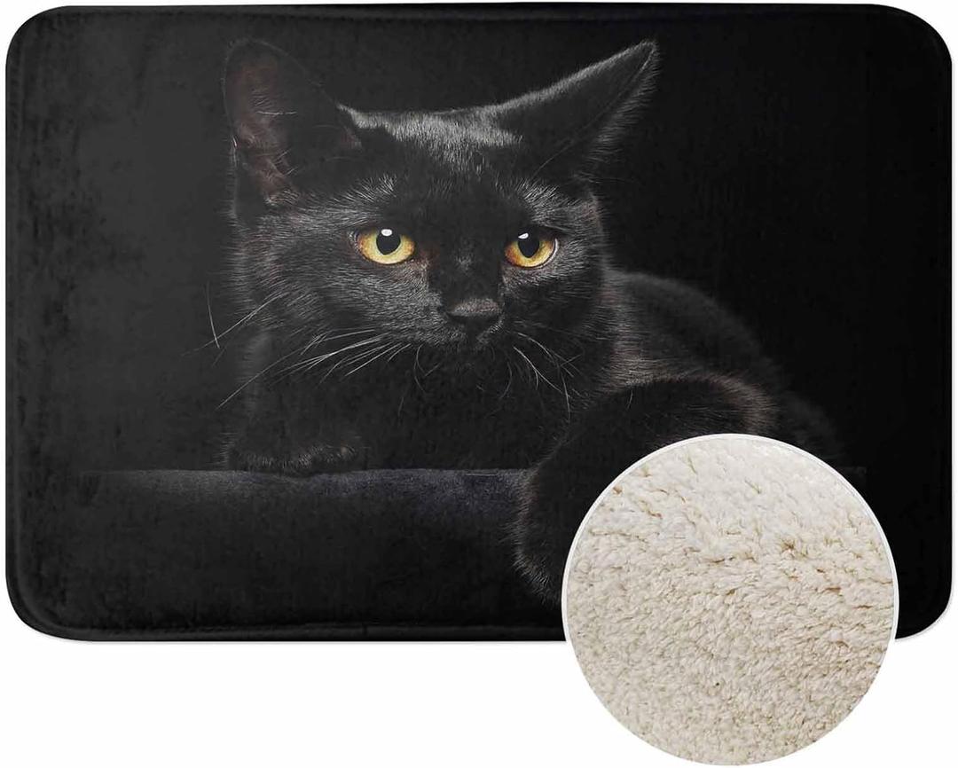 Black Cat Bath Mats for Bathroom Cat Yellow Eyes on Black Background Floor Bath Rugs Machine Washable Bathmat Carpet Rug Room Decor for Shower Floor 16 X 24 in Mat