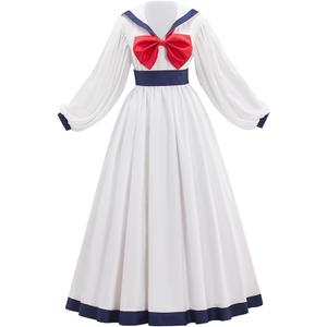 Women's Preppy Style Sailor Collar Costume Vintage Lolita JK Uniform Long Sleeves Casual White Retro Dresses (XX-Large)