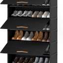 Shoe Rack, 7 Tier Shoe Storage Cabinet with Door 28 Pair Plastic Shoe Shelves Organizer for Closet, Entryway, Hallway, Bedroom, Black