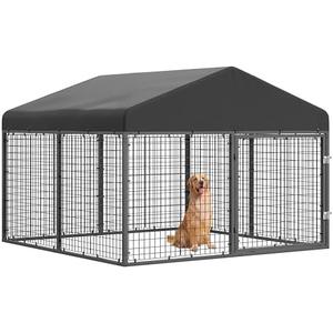 79" x 79" Large Outdoor Dog Enclosure,Heavy Duty Dog Cage with Roof,Galvanized Steel Dog Kennel Fence with Double Safety Locks