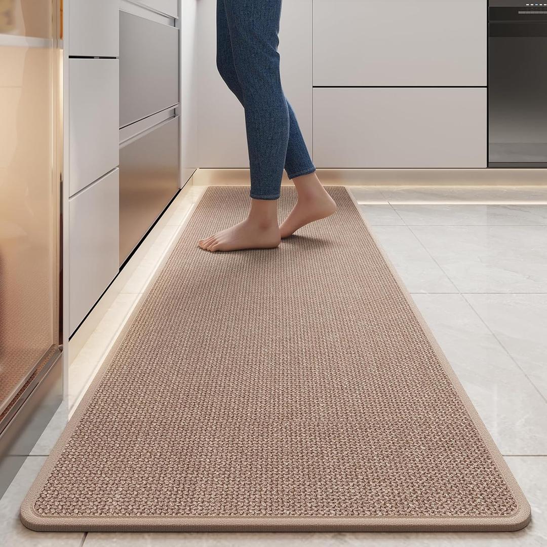 Durable Non-Slip Kitchen MatsKitchen Mats in Front of Sink,Quick Drying Mat for Kitchen Counter, 17x59 Brown Water and Oil Absorbent Runner Rugs for Kitchen