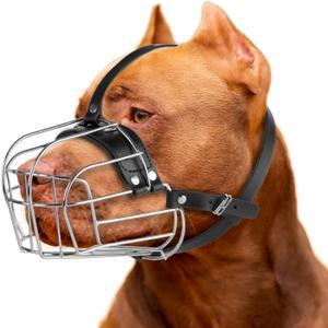 Large Pitbull Muzzle to Prevent Biting - Metal Basket Muzzle for Pitbull with Adjustable Leather Straps - Cage Dog Muzzle for Large Sized Dogs Pitt Bull, Cane Corso, American Bully