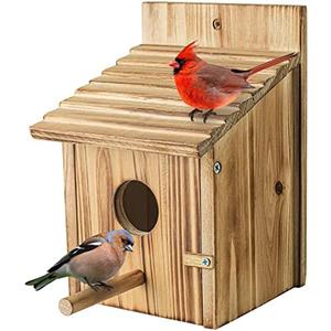 Wood Bird Houses for Outside with Pole Wooden Bird House for Finch Bluebird Cardinals Hanging Birdhouse Clearance Garden Country Cottages