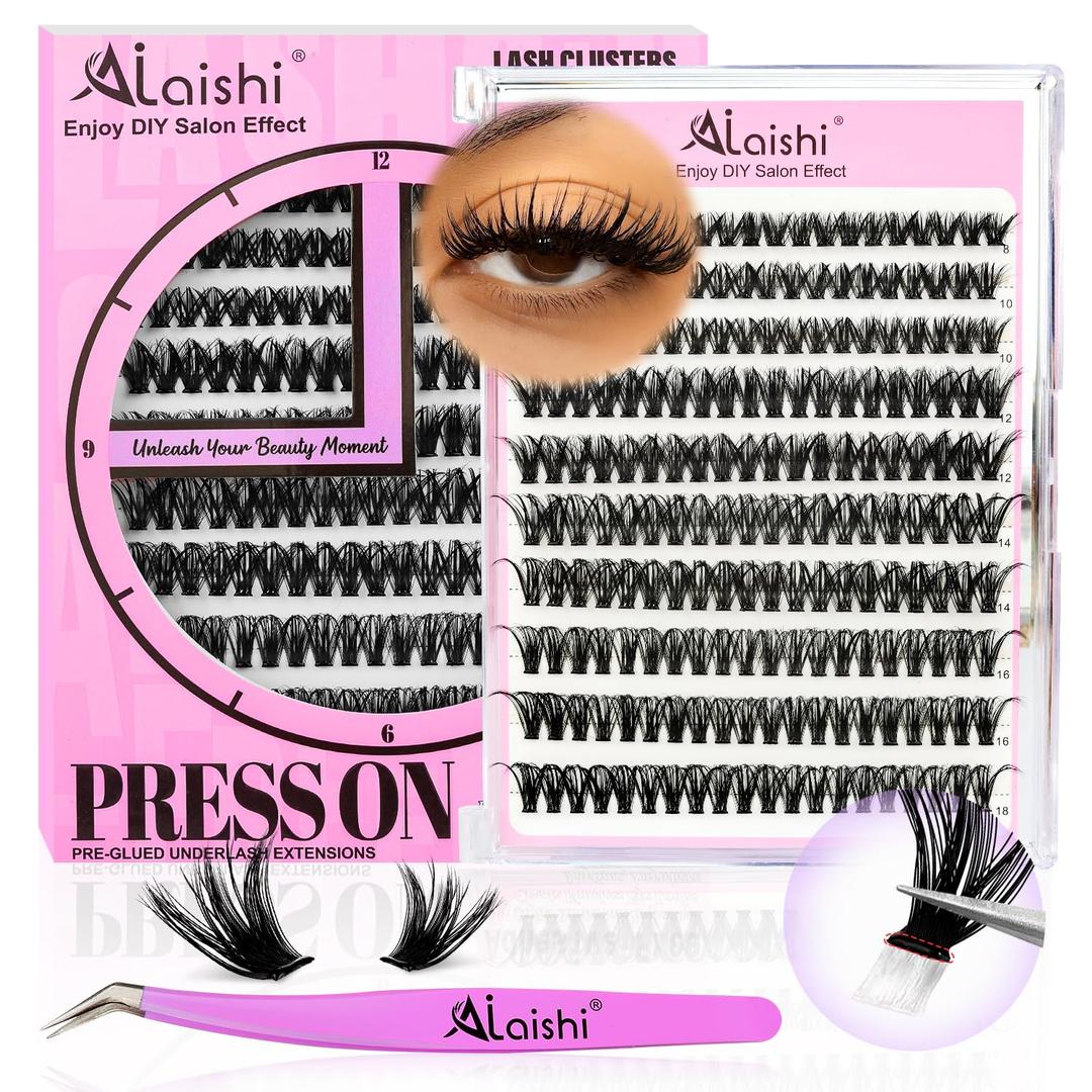 2 x Self Adhesive Eyelashes, No Glue Needed Lashes DIY Lash Cluster Eyelash Extensions Kit 8‑18mm,40D, 200pcs Fluffy D Curl Soft Natural Lashes with Tweezers–Fake Cat Eye Wispy Individual NG50P8