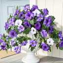 HyeFlora Artificial Flowers for Outdoors 2PCS Faux Petunias Silk Fake Flowers for Outside Planter UV Resistant Realistic Home Garden Porch Decor (Purple)