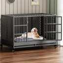 Snuowu 38 Inch Heavy Duty Dog Crate with Wheels, Folding Metal Big Dog Cage for Large and Medium Dogs, Extra Large XL XXL Indestructible Dog Crate with Removable Tray.