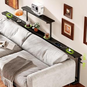 CABTE 102.4 Inch Sofa Table with Power Outlets and Desk Cup Holder | 23.9"-34.4" Height Adjustable,Behind Couch Table with USB-C Ports and Projector Stand,Skinny Console Table,Small Spaces