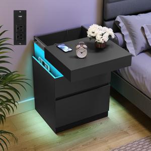 VASAGLE Black Nightstands, Charging Station, LED Lights,2 Drawers
Bedside Table, 2 AC Outlets, 2 USB Ports, 18.9 x 15.7 x 26.8 Inches, Ink Black, KAILYN Collection ULET650BC01S
