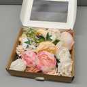 Ling's Moment Fake Flowers Box, Faux Artificial Greenery Stems Foam Roses Silk Peonies Orchid Poppy Fabic Flower for Centerpieces Bouquet Wedding Vase Floral Decorations, Coral & Ivory, Grand Combo