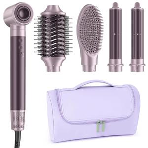 Dual Voltage Hair Dryer Brush for Travel  5 in 1 Air Styler with High-Speed Blow Dryer, Ionic Anti-Frizz, Compact Design with Travel Bag, Ideal for Europe & Worldwide Use (100V240V)