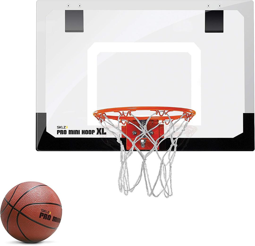 SKLZ Pro Mini Indoor Basketball Hoop with Ball, Over the Door, Shatter-Proof Backboard, Spring-Action Break-Away Steel Rim, Great for Home, Dorm Room, and Office