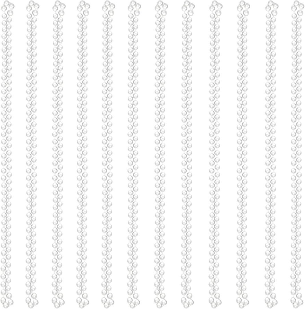 Hicarer 24 Pcs White Faux Pearl Necklaces Bulk White Beaded Necklaces 31.5 Inch for Women Girls Mardi Gras Wedding Bridal Birthday Tea Party Decorations