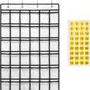 36 Clear Pockets Classroom Pocket Chart for Cell Phones, Pocket Chart for Calculator Phone Holder with 36 Number Stickers and Hooks (White)