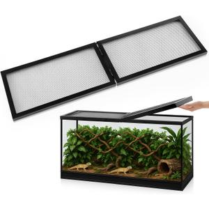 Landhoow 55 Gallon Screen Cover for Hinged Door Pet Reptile Terrarium Screen Cover Large Reptile Terrarium Fish Tank Lid with Center Hinge