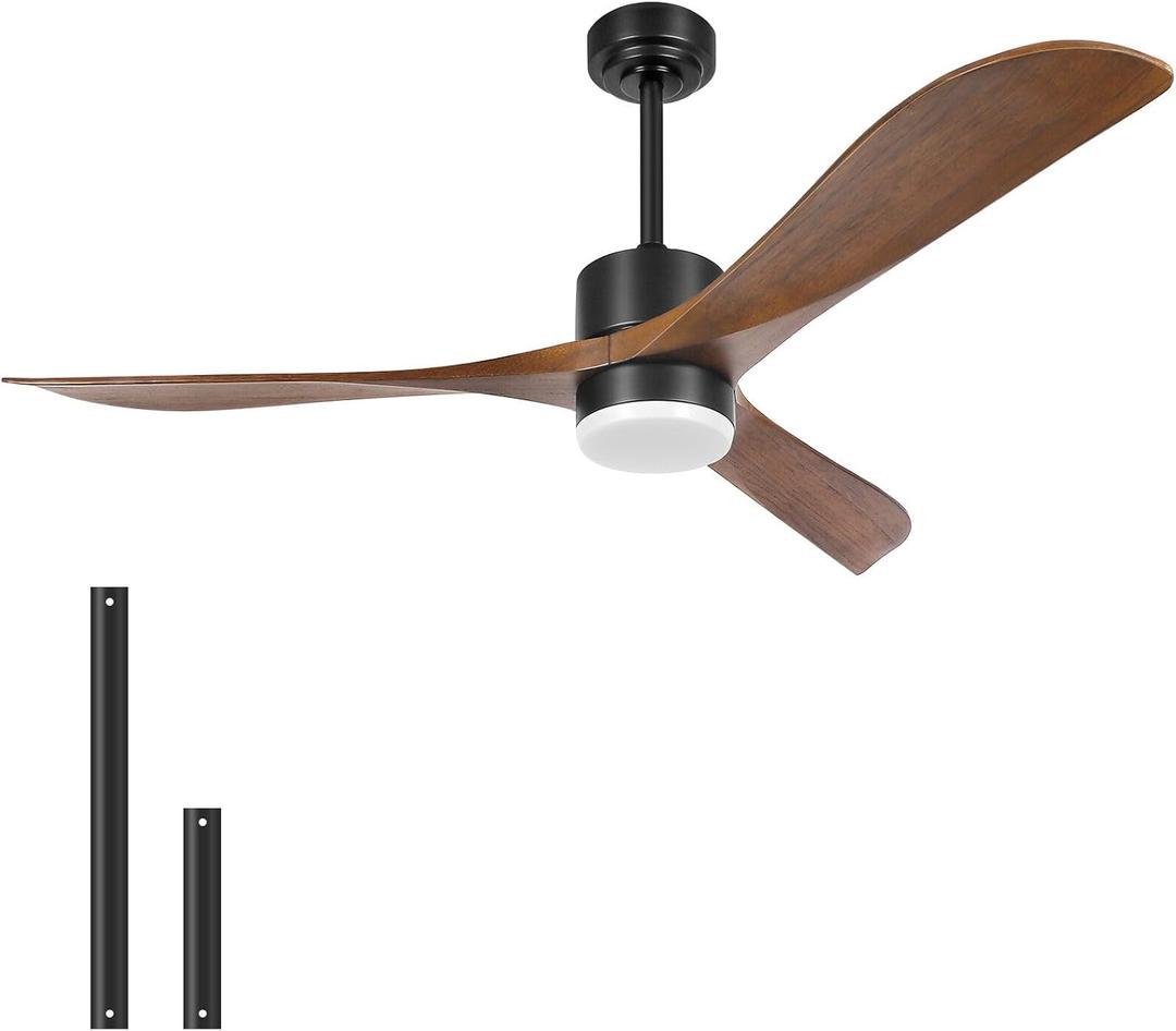 Ceiling Fans with Lights Remote Control, 56" Indoor Wood Ceiling Fan with Light Memory for Patio Gazebo Living Room Bedroom, Walnut & Matte Black