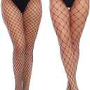 Charmnight Womens High Waist Tights Fishnet Stockings Thigh High Pantyhose (One Size, Black-g5)