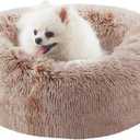 23 inches Donut Dog Bed for Small Dogs - Calming Washable Round Puppy Bed with Removable Cover, Fluffy Plush Pet Bed for Cats & Dogs, Fits up to 25 lbs Pets (Brown,Small)