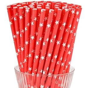 Pack of 2 Paper Straws, 7.9 x 0.236 in, 200 Count, Food Grade, Biodegradable (200, Red)