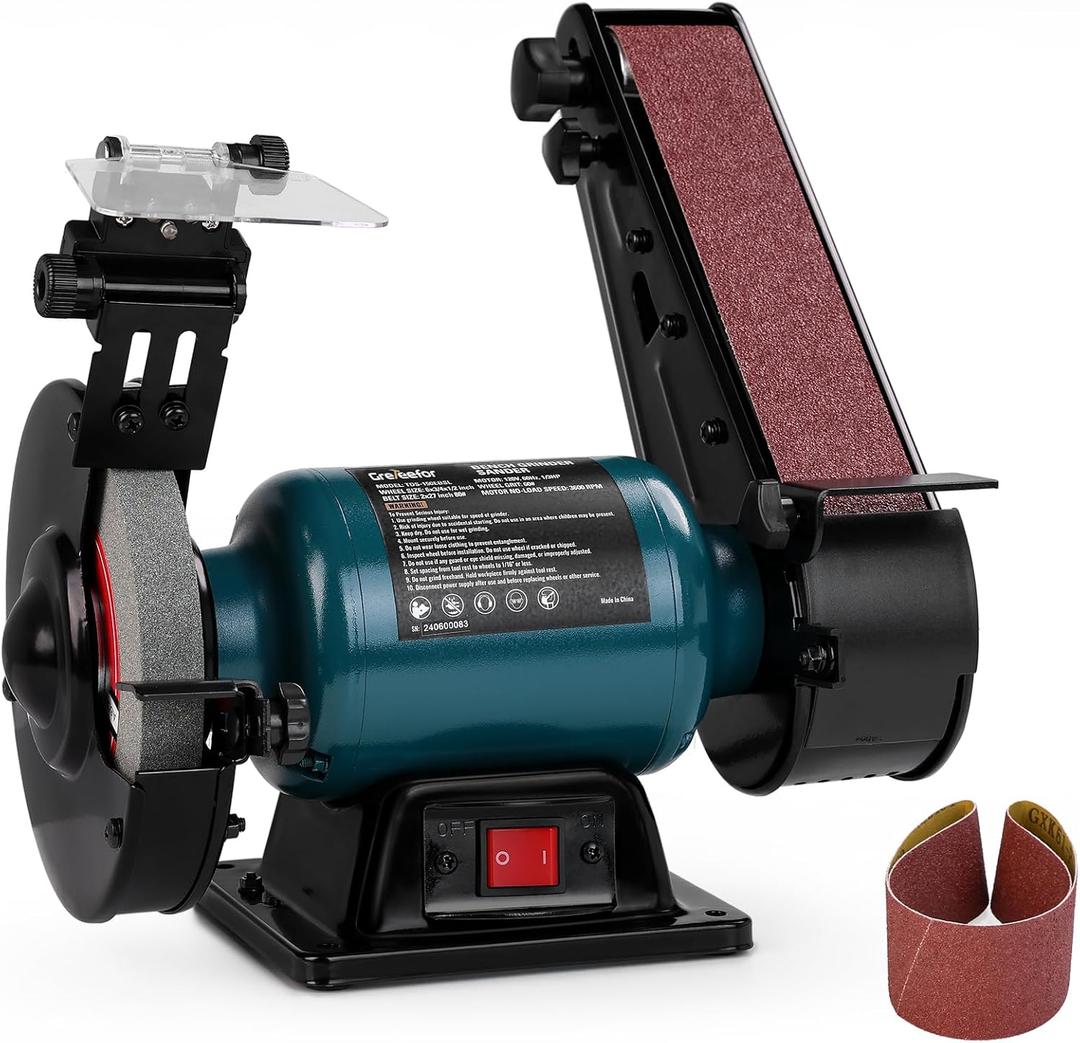 6" Bench Grinder & 2" x 27" Belt Sander Combo, 2.5A Induction Motor Grinder Sander for Sharpening, Knife Making, Woodworking, Ideal for DIY & Home Use