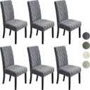 Moukeren 6 Pcs Stretch Chair Covers for Dining Room, Jacquard Soft Thick Solid Boho Faux Fur Fabric, Dustproof, Removable & Washable for Bedroom, Living Room, Kitchen, Hotel, Banquet (Light Grey)
