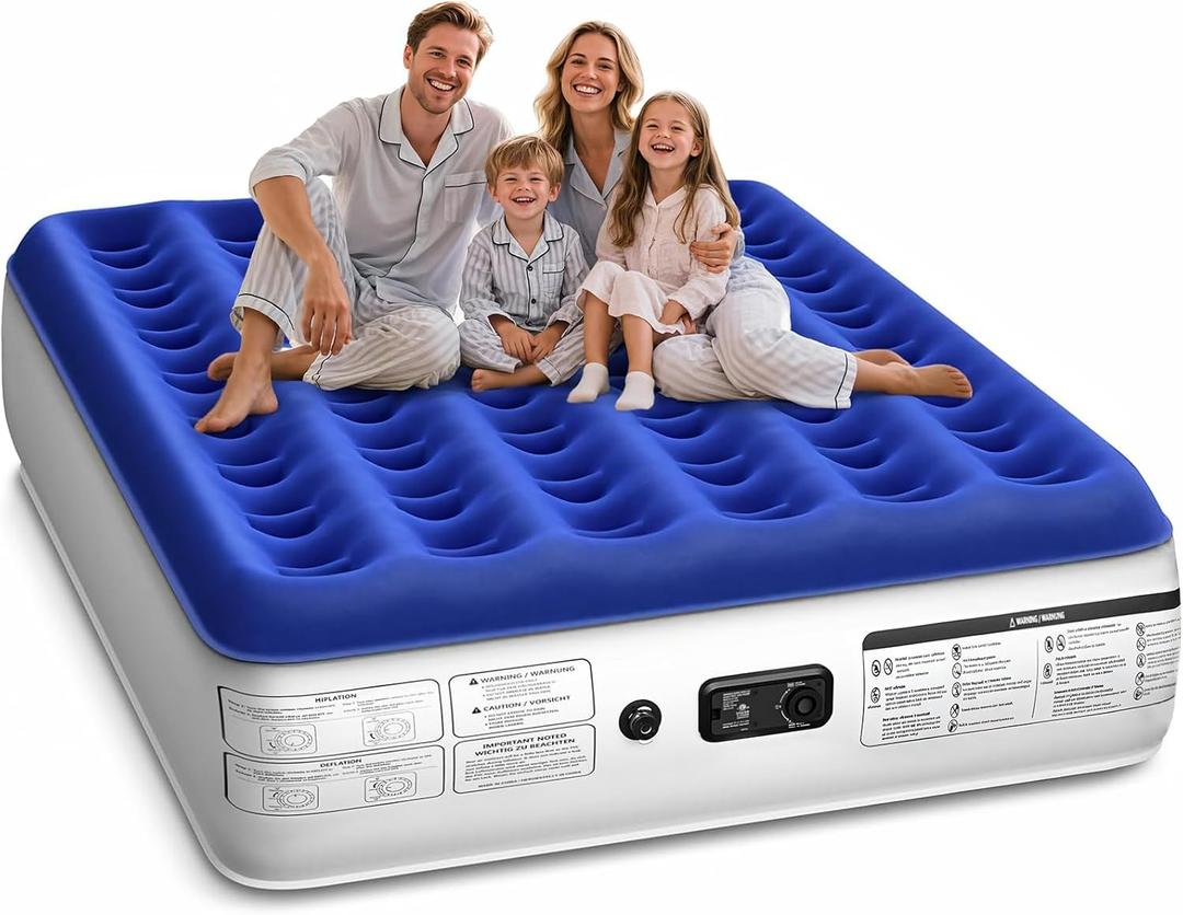Xsleep Queen Air Mattress with Built in Pump Luxurious Comfort Raised Inflatable Mattress Queen Airbed Blow Up Mattress for Home and Guests Air Bed 2 Mins Fast Inflate/Deflate 660 lbs Max (13" Blue & White)