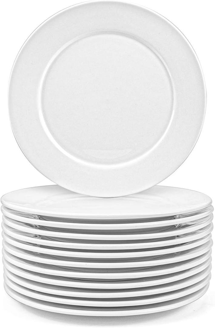 Foraineam 12 Pieces 8 Inch Round Porcelain Salad Plates Dessert Plate Set White Dinnerware Dish Serving Plates
