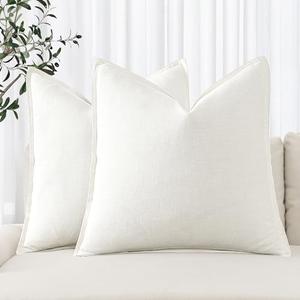 MIULEE Decorative Linen Euro Sham Pillow Covers 24x24 Cream White Boho Farmhouse Neutral Couch Throw Pillows for Bed Pack of 2 Accent Modern Pillowcase Sofa Livingroom Home Decor