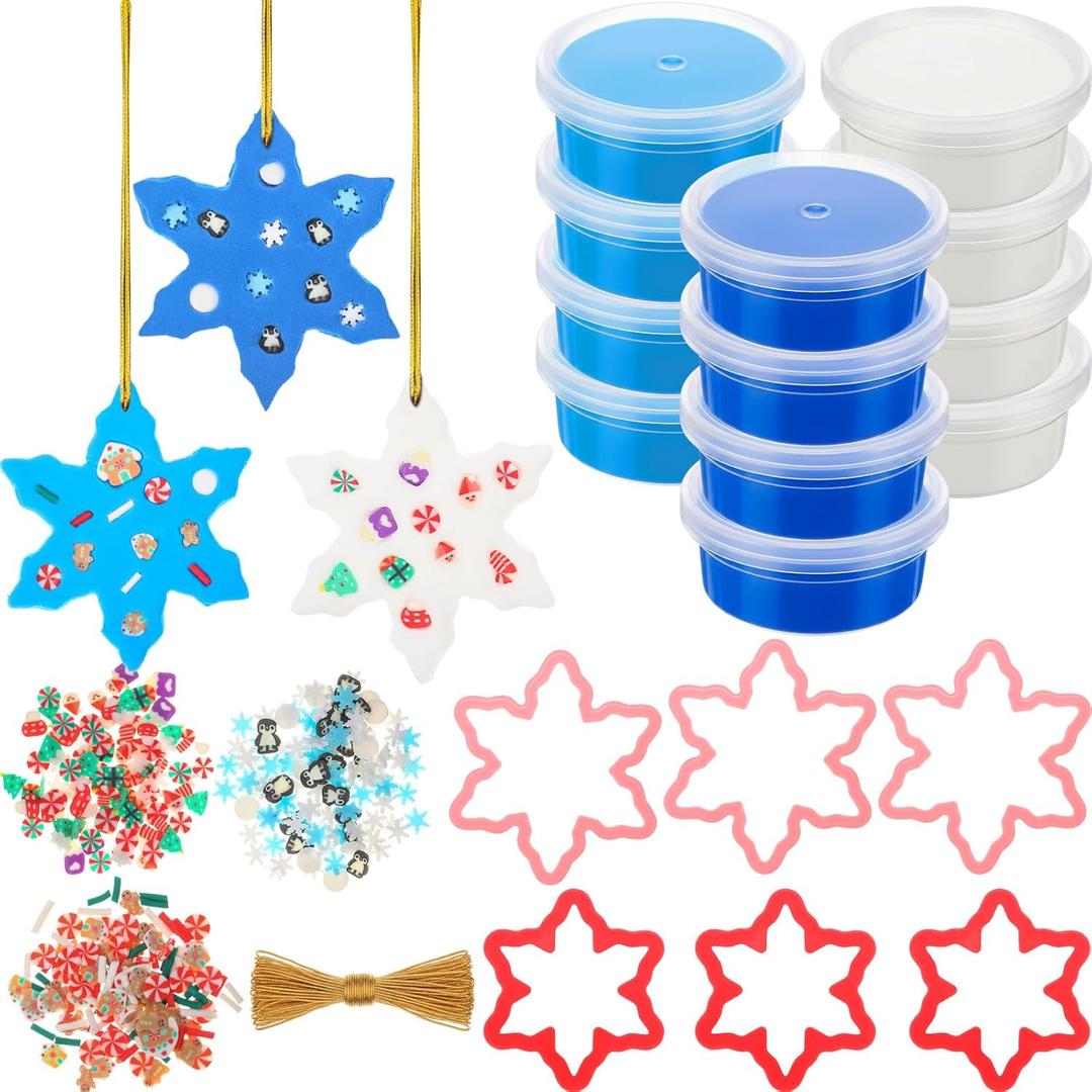 Soulchen 22 Pcs Winter DIY Craft Clay Kit Winter Snowflake Clay Making Kit with Snowflake Mold Multicolor Air Dry Modeling Clays and DIY Accessories Holiday Color Dough Set for Holiday Party Gift