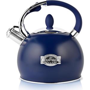 SUSTEAS Stove Top Whistling Tea Kettle - Food Grade Stainless Steel Teakettle Teapot with Cool Touch Ergonomic Handle, With 1 Silicone Pinch Mitt Included, 2.64 Quart,NAVY BLUE
