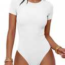 ANRABESS Women's Short Sleeve Bodysuit, Crew Neck Slim Fit Ribbed Knit Tops, Trendy 2026 Outfits, Versatile for Daily Wear M