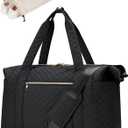 Ceneda Travel Duffle Bag - Quilted Weekender Overnight Bags For Women with Wet Pocket & Shoe Bag, Fits Airline Approved Personal Item Size (Black)