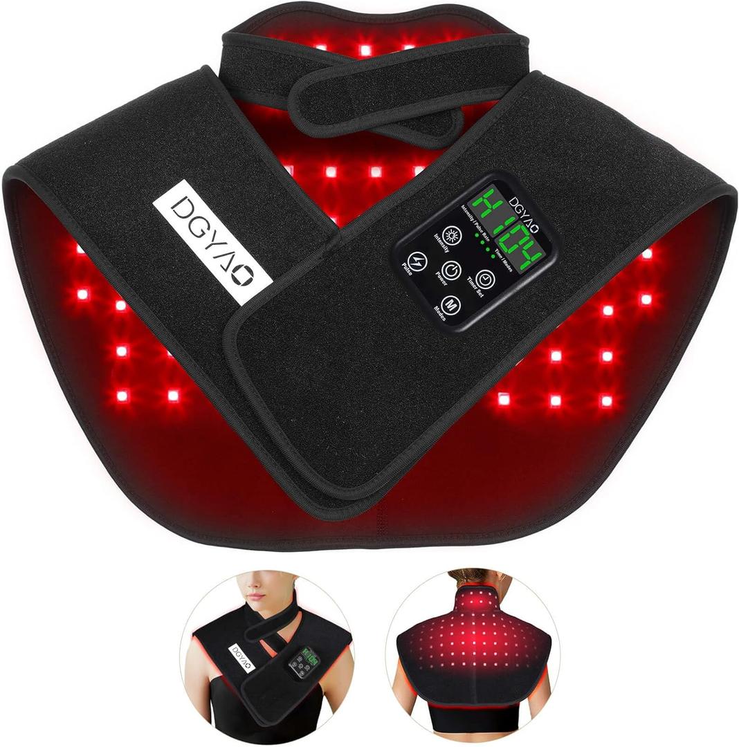 New RC2 Cordless Red Light Therapy for Neck and Shoulders, Near Infrared Therapy Wrap Pulse Therapy for Pain Muscle Relief