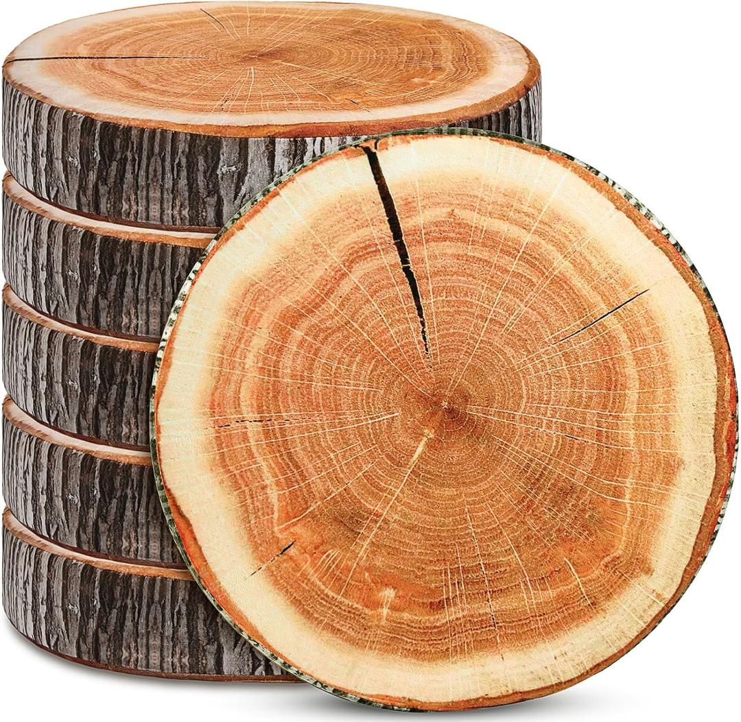 Unittype 6 Pcs Round Throw Pillow Wood Decorative Soft Circle Seating Tree Stump Pillow Floor Cushion Natural Wood Cushion 3D Digital Printing Forest Decor for Bedroom Living Room (Realistic)