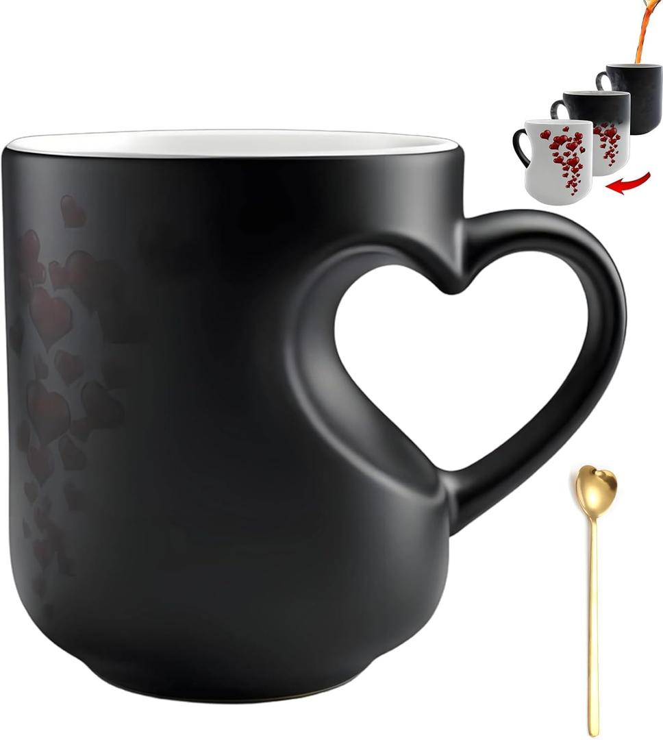 Heart-Shaped Color Changing Magic Ceramic Mug, 11oz Heat Sensitive Thermochromic Coffee Cup with Red Heart Pattern - Perfect Romantic Gift for Valentine's Day, Birthdays & Anniversaries (1PC)