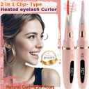 Heated Eyelash Curler - 2 in 1 Clip-Type, LED Display, 3 Temp Settings, USB Rechargeable, Natural Curling, 24H Long Lasting - Pink