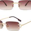 SDINM Rimless Sunglasses for Men Women Fashion Small Narrow Rectangle Sun Glasses Shades 90s Eyewear (Gradient Brown)