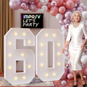 imprsv 4FT Marquee Numbers 60,DIY Light Up Numbers for 60th Birthday Decorations, Party Decorations,Anniversary Party Decor,Mosaic Number for Balloons Number 60,Pre-Cut Foam Board Kit