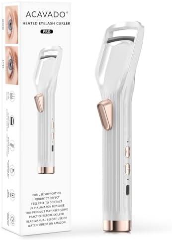 Heated Eyelash Curler Premium PRO - Fast Heat up in 8s - 24 Hours Long Lasting - Rechargeable Electric Eyelash Curler with Type-C, Innovative L Silicone, 2 Heat Modes, Anti-Burn Eyelid, White-EA