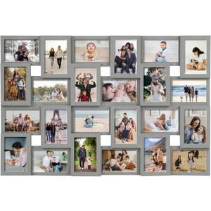 J.M.Deco Collage Picture Frames for Wall 24 Slots, Reunion Friends Family Memory Large Photo Frame Selfie Gallery Puzzle Collage Wall Hanging for 4x6 Photo | Grey, 24 Opening