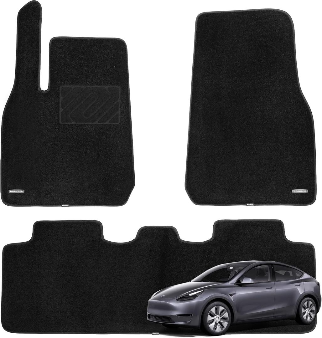WENNEBIRD Superior Carpet Floor Mats for 2020-2025 Tesla Model Y, 0.6-Inch Ultra-Thick, Noise-Reducing, All-Weather Waterproof Anti-Slip 3-Pc Set