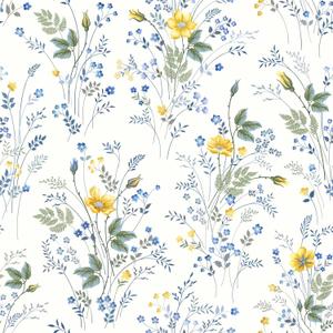 VEELIKE Delicate Yellow Floral Peel and Stick Wallpaper Boho Floral Wallpaper for Bedroom Nursery 17.7''x118'' Removable Self Adhesive Botanical Wall Paper Flower Contact Paper for Cabinets Drawers