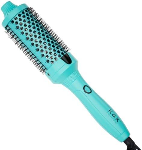 K&K Pro Thermal Brush, Green 1 3/4 Inch Heated Round Brush, Professional Heated Curling Ceramic Tourmaline Ionic Curling Iron, Hot Styling Volumizing Tool, Dual Voltage